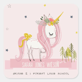 Niedlich Chic Whimsical Magical Unicorn Rosa Prinz Quadratischer Aufkleber