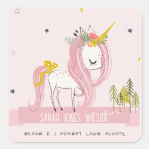 Niedlich Chic Whimsical Magical Unicorn Rosa Prinz Quadratischer Aufkleber