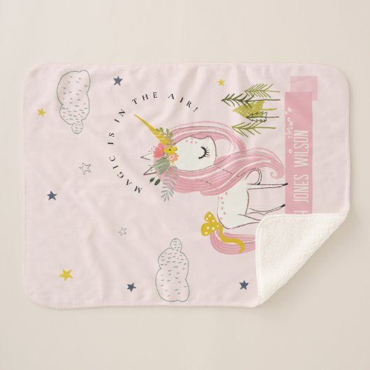 Niedlich Chic Whimsical Magical Unicorn Rosa Prinz Sherpadecke (Vorderseite (Horizontal))