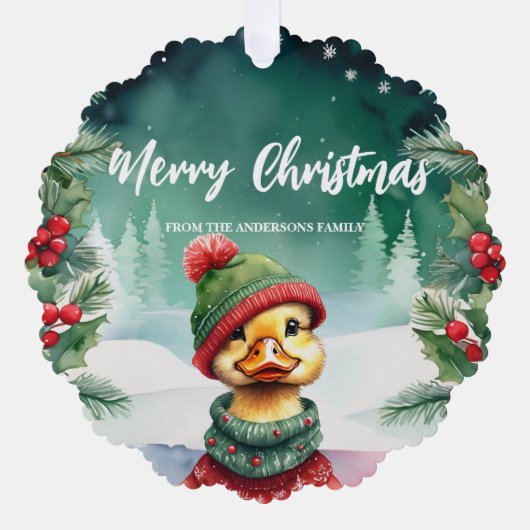 Niedlich Chick Duck Weihnachten Weihnachtsfeier Fa Ornament Karte (Vorderseite)
