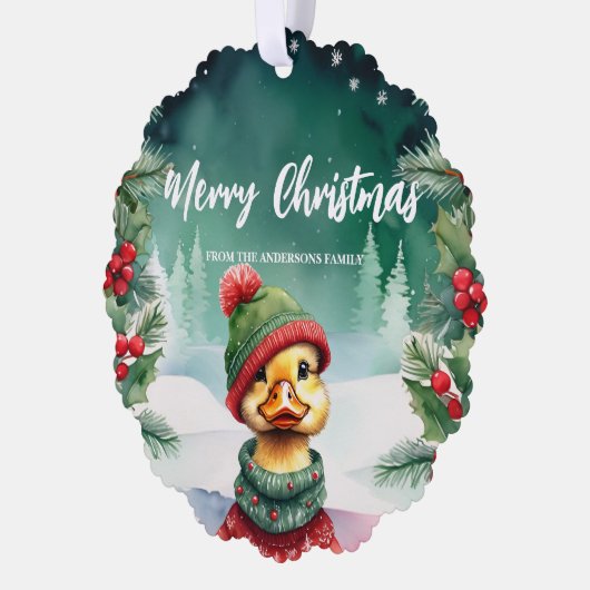 Niedlich Chick Duck Weihnachten Weihnachtsfeier Fa Ornament Karte (Links)