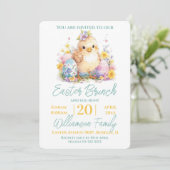 Niedlich Chick Floral Blue Oaster Brunch Einladung (Stehend Vorderseite)