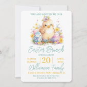 Niedlich Chick Floral Blue Oaster Brunch Einladung (Vorderseite)