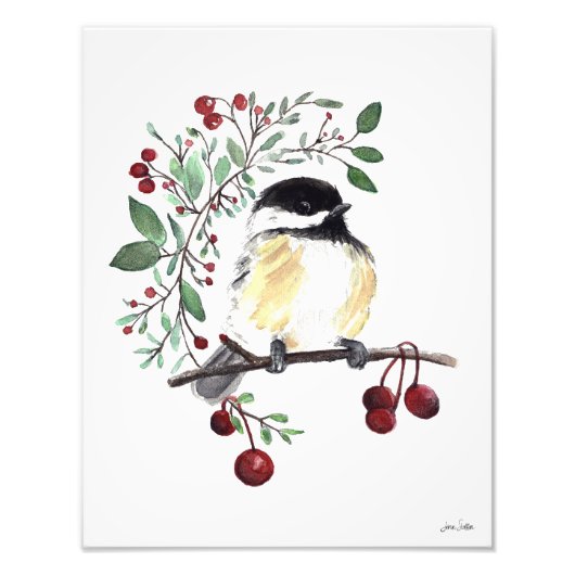 Niedlich Chickadee Watercolor Fotodruck (Vorne)