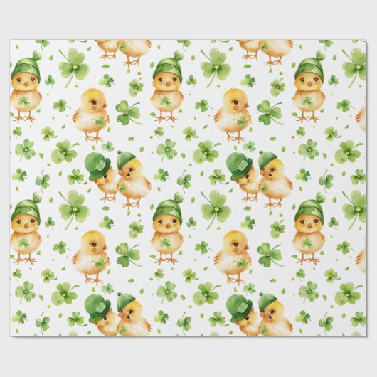 Niedlich Chicks Green Hat Kleeblatt St. Patrick's  Geschenkpapier (Flach)