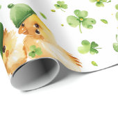 Niedlich Chicks Green Hat Kleeblatt St. Patrick's Geschenkpapier (Rolleneckpunkt)