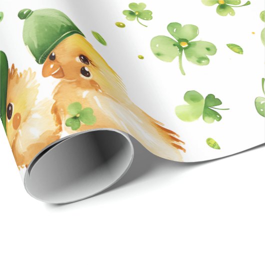 Niedlich Chicks Green Hat Kleeblatt St. Patrick's Geschenkpapier (Rolleneckpunkt)