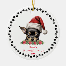 Niedlich Chihuahua Dog Paw Weihnachtsmannmütze 1. Keramik Ornament