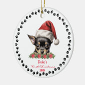 Niedlich Chihuahua Dog Paw Weihnachtsmannmütze 1. Keramik Ornament (Links)