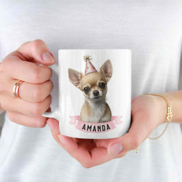 Niedlich Chihuahua Girly Pink Geburtstag mit Namen Kaffeetasse