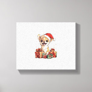Niedlich Chihuahua in Weihnachtsmannmütze Weihnach Leinwanddruck