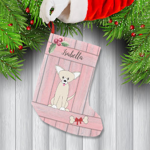 Niedlich Chihuahua Pink-Holzzaun-Monogramm Kleiner Weihnachtsstrumpf