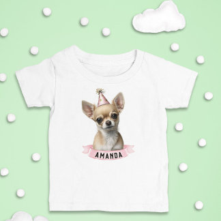 Niedlich Chihuahua Pink Party Hat Girl mit Namen Kleinkind T-shirt