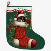 Niedlich Chihuahua Puppy Peeking Großer Weihnachtsstrumpf (Vorderseite)