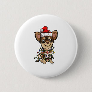Niedlich Chihuahua Weihnachtsbaum Lichter Xmas Do Button