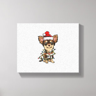 Niedlich Chihuahua Weihnachtsbaum Lichter Xmas Do Leinwanddruck
