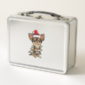 Niedlich Chihuahua Weihnachtsbaum Lichter Xmas Do Metall Brotdose (Vorderseite)