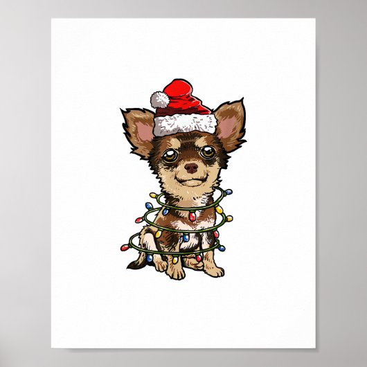 Niedlich Chihuahua Weihnachtsbaum Lichter Xmas Do Poster (Vorne)