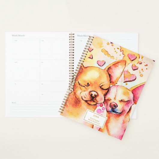 Niedlich Chihuahuas Pink Hearts Watercolor Hunde Planer (Anzeige)