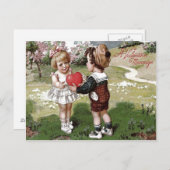 Niedlich Children Couple Heart Daisy Postkarte (Vorne/Hinten)
