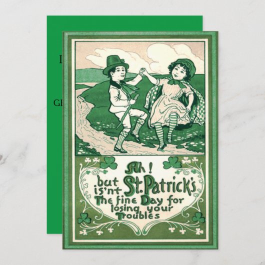 Niedlich Children Leprechaun Kleeblatt Dancing Einladung (Vorne/Hinten)