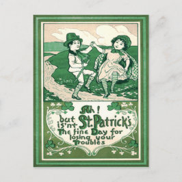 Niedlich Children Leprechaun Kleeblatt Dancing Postkarte