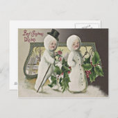 Niedlich Children Snowman Holly Postkarte (Vorne/Hinten)