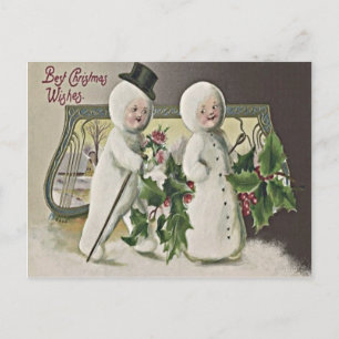 Niedlich Children Snowman Holly Postkarte