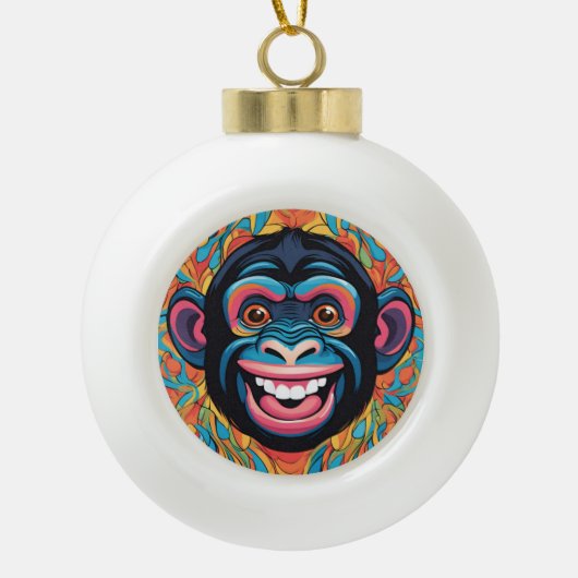 Niedlich Chimpanzee Laughs Keramik Kugel-Ornament (Vorderseite)