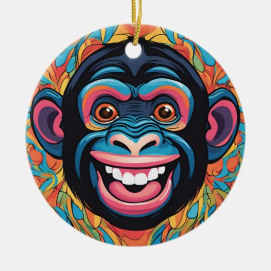 Niedlich Chimpanzee Laughs Keramik Ornament (Vorne)