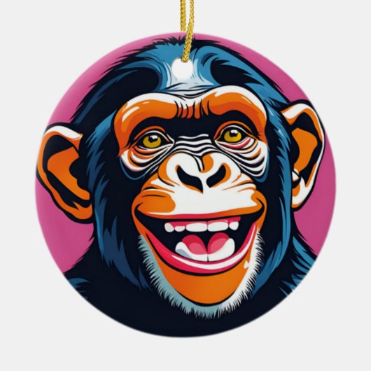 Niedlich Chimpanzee Laughs Keramik Ornament (Vorne)