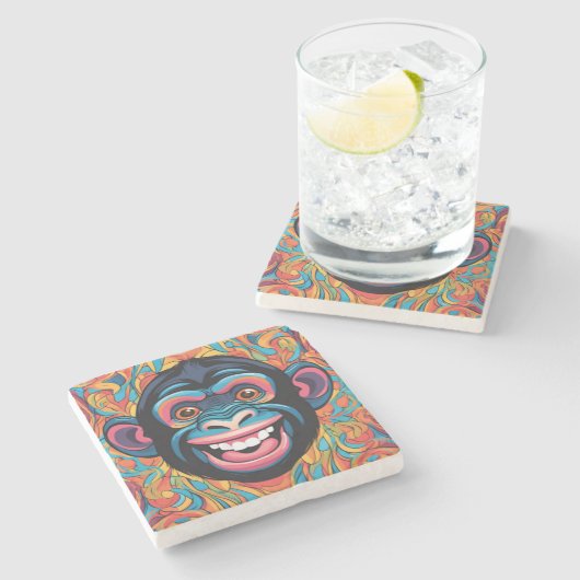 Niedlich Chimpanzee Laughs Steinuntersetzer (Seitenansicht)