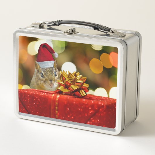 Niedlich Chipmunk Frohe Weihnachten Metall Lunch Box (Vorderseite)
