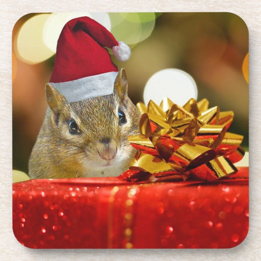 Niedlich Chipmunk Frohe Weihnachten Untersetzer (Vorderseite)