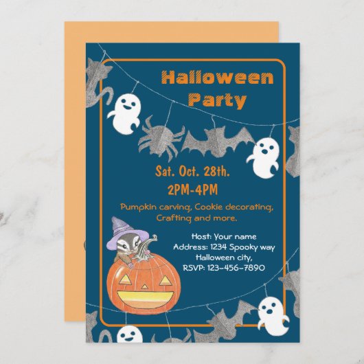 Niedlich Chipmunk Kids Halloween-Party Einladung (Vorne/Hinten)