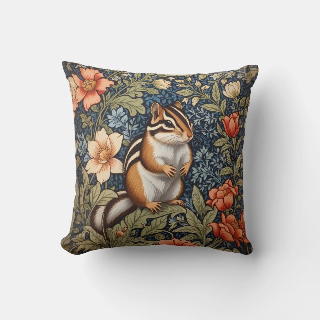 Niedlich Chipmunk William Morris Inspirierte flora Kissen (Vorderseite)