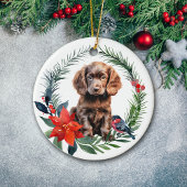 Niedlich Chocolate Cocker Spanisch Puppy Poinsetti Keramik Ornament