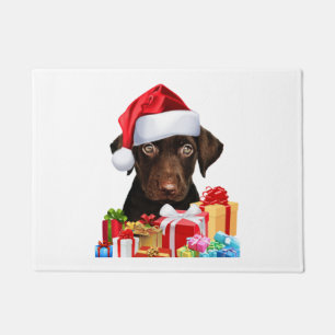 Niedlich Chocolate Labrador Puppy Weihnachtsmannmü Fußmatte