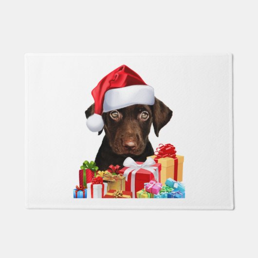 Niedlich Chocolate Labrador Puppy Weihnachtsmannmü Fußmatte (Vorderseite)