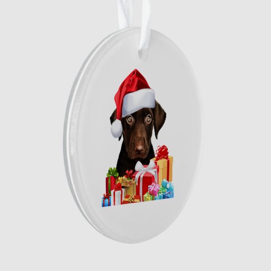 Niedlich Chocolate Labrador Puppy Weihnachtsmannmü Ornament (Vorderseite)