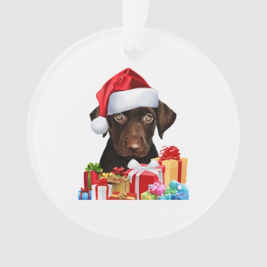 Niedlich Chocolate Labrador Puppy Weihnachtsmannmü Ornament (Vorderseite)
