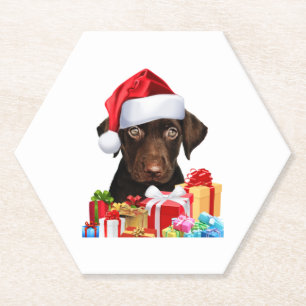 Niedlich Chocolate Labrador Puppy Weihnachtsmannmü Untersetzer