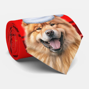 Niedlich Chow Chow Dog Roter Karierter Weihnachtsf Krawatte