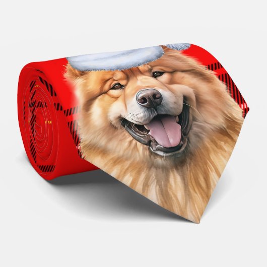 Niedlich Chow Chow Dog Roter Karierter Weihnachtsf Krawatte (Gerollt)