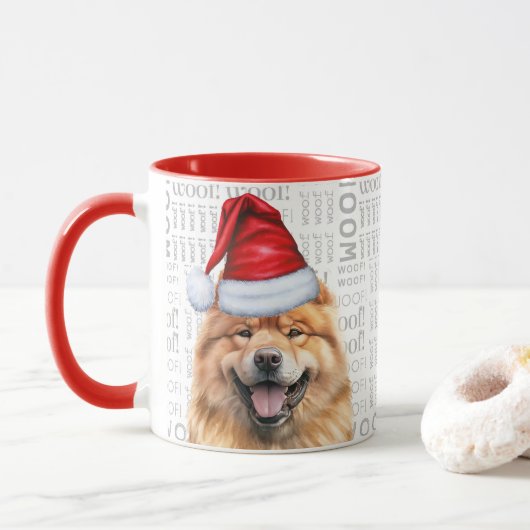 Niedlich Chow Chow Dog Santa Woof Weihnachten Tasse (Mit Donut)