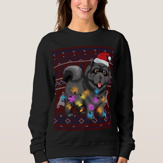 Niedlich Chow Chow Weihnachtslicht Ugly Sweater Ch Sweatshirt (Vorderseite)