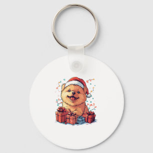 Niedlich Chow Chow Weihnachtsmannmütze Weihnachten Schlüsselanhänger