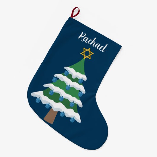 Niedlich Chrismukkah Hanukkah Dreidel Tree Großer Weihnachtsstrumpf (Vorderansicht (hängend))