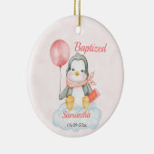 Niedlich Christening Baby Penguin Pink Keramik Ornament (Rechts)