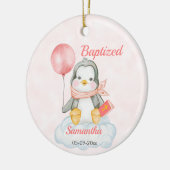 Niedlich Christening Baby Penguin Pink Keramik Ornament (Links)